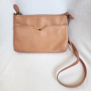Atmosphere Peach Crossbody Purse Faux Leather Gold Accents Adjustable Strap